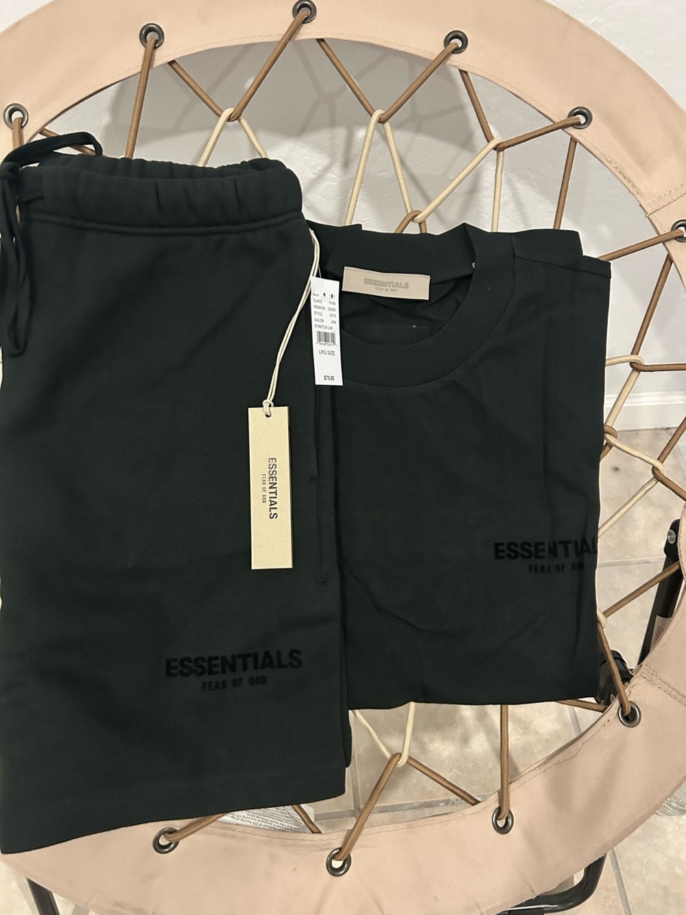 Fear of God ESSENTIALS Black Sweat Short & Tee Set